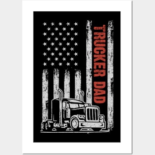 Trucker Dad American Flag Father's Day 4th Of July Gift Posters and Art